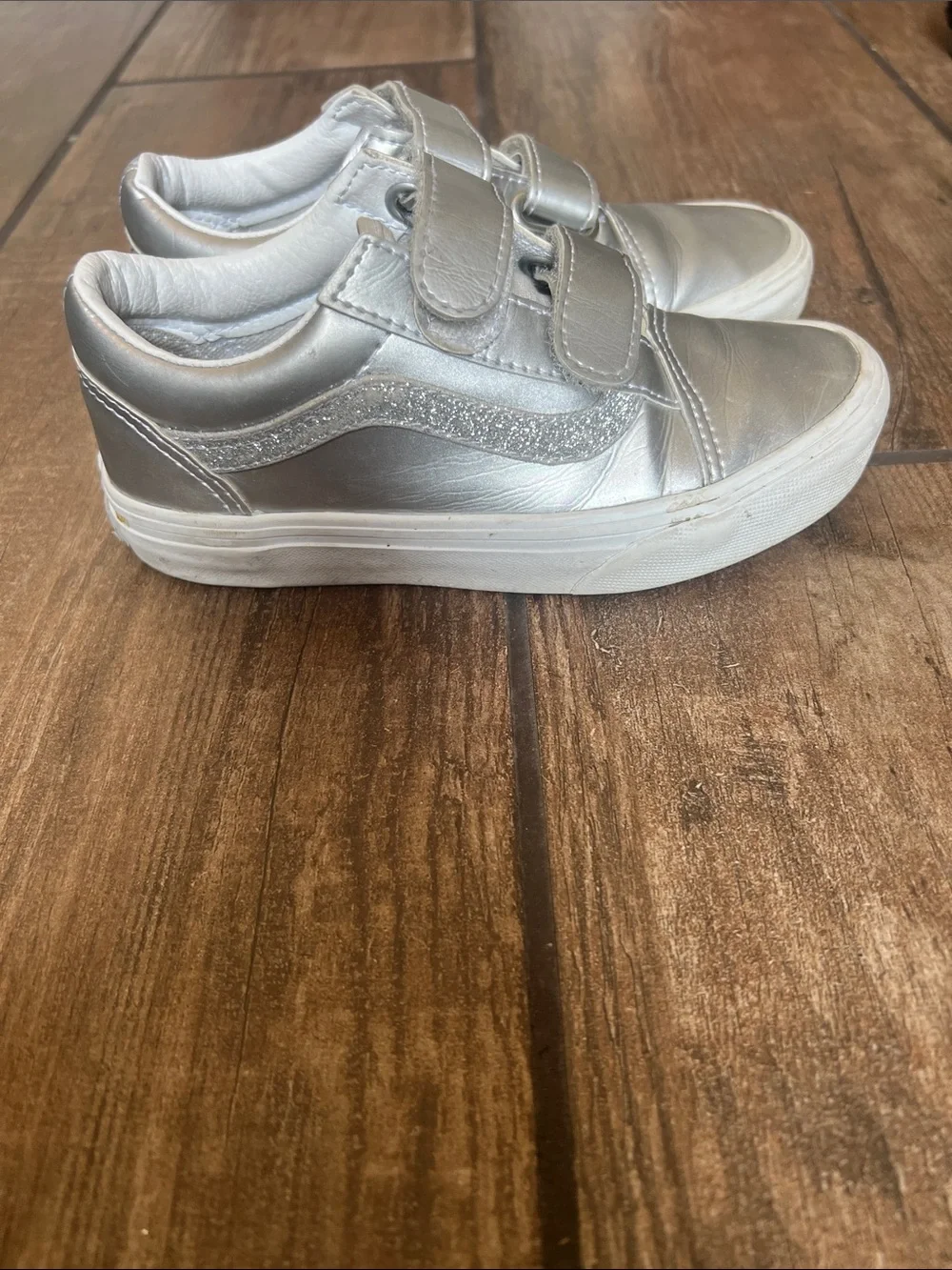 Vans Kids Metallic Silver Velcro Skate Sneakers
